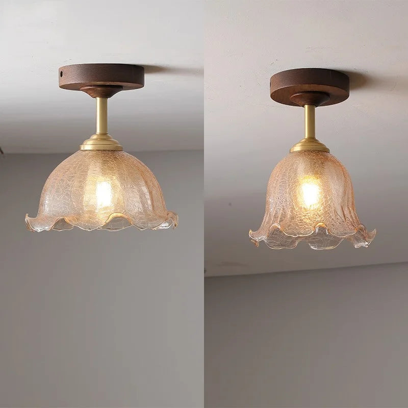 Afralia™ Modern Wood Glass LED Ceiling Light for Living Room, Aisle, Balcony, Indoor Lighting