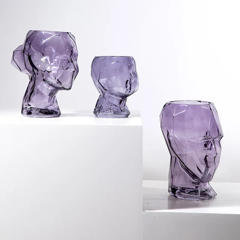 Afralia™ Transparent Abstract Head Glass Vase Sculpture Home Decor Accessory