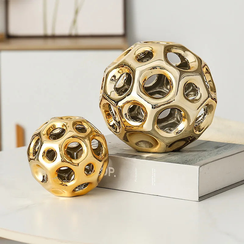 Afralia™ Geometric Golden Hollow Abstract Sphere Sculpture Decor for Home