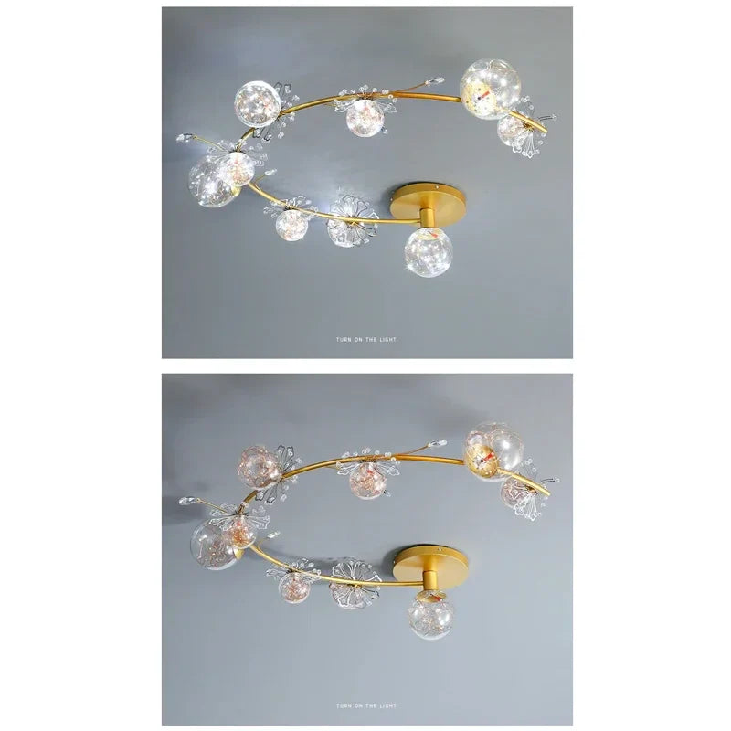 Afralia™ Modern Gold Crystal Glass Ball Star LED Chandelier for Home Décor