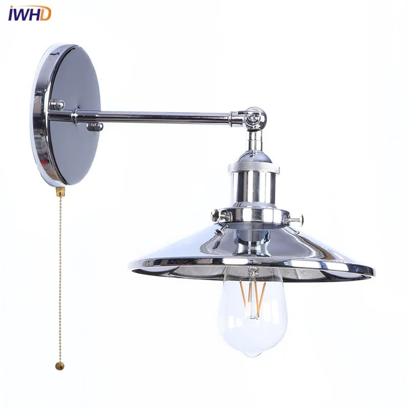 Afralia™ Vintage LED Pull Chain Wall Lights, Industrial Retro Iron Aisle Bedside Lamp