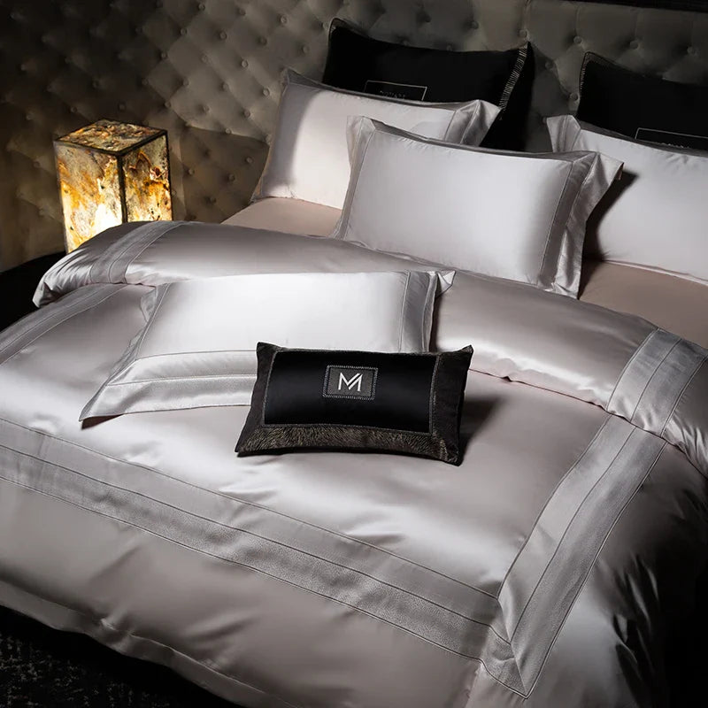 Afralia™ Silky Satin Brocade Jacquard Bedding Set with Egyptian Cotton for Luxury Comfort