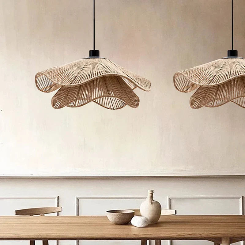 Afralia™ Hemp Rope Ceiling Chandelier, Nordic Minimalist LED Pendant Lights for Dining Room