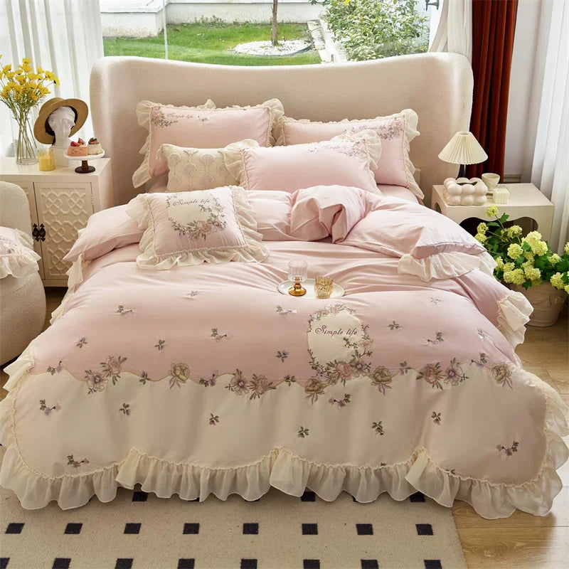 Afralia™ Flowers Lace Ruffles Princess Wedding Bedding Set 1000TC Egyptian Cotton Collection