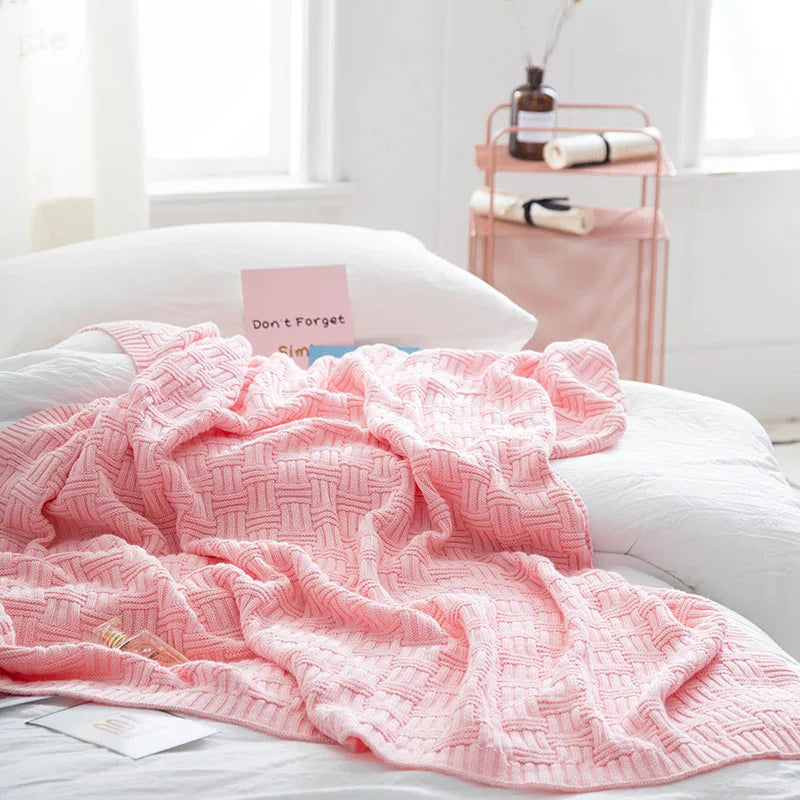 Afralia™ Cozy Jacquard Blanket: 100% Cotton Solid Color Knitted Shawl for Office or Home