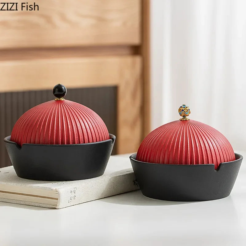 Afralia™ Official Ceramic Ashtray with Lid - Windproof Tabletop Smoking Accessories Gift