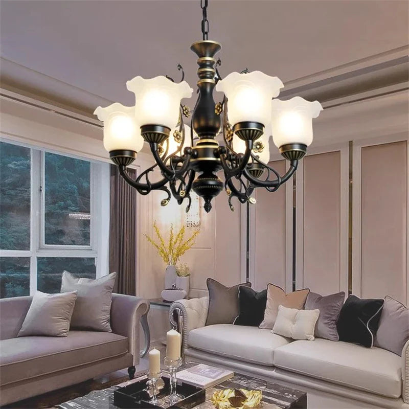 Afralia™ Glass Shade Ceiling Chandelier for Home Decor Lighting