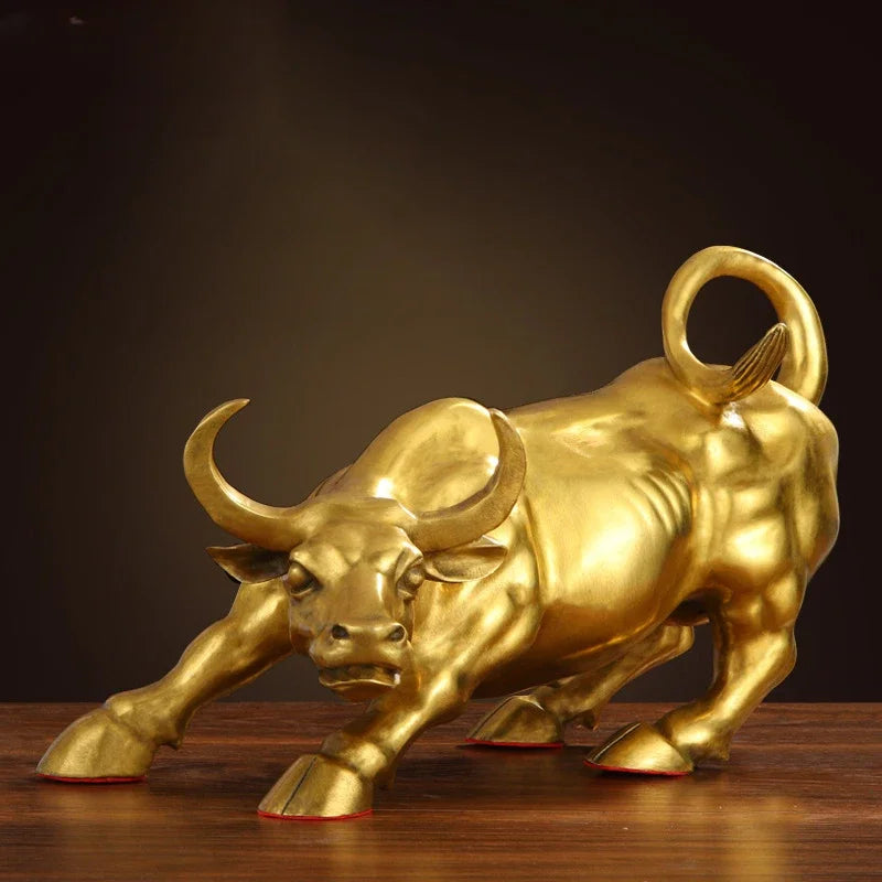 Afralia™ Golden Bull Figurine Sculpture - Stock Market Office Decor & Holiday Gift