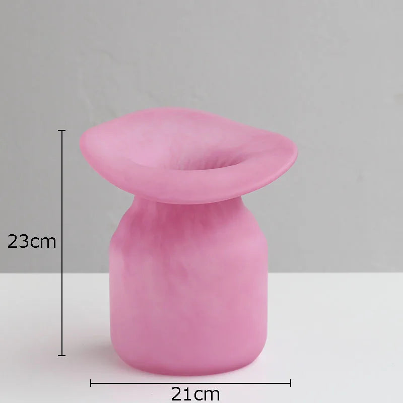 Afralia™ Matte Pink Glass Vase Flowers Arrangement Irregular Bottle Mouth Floral Vase
