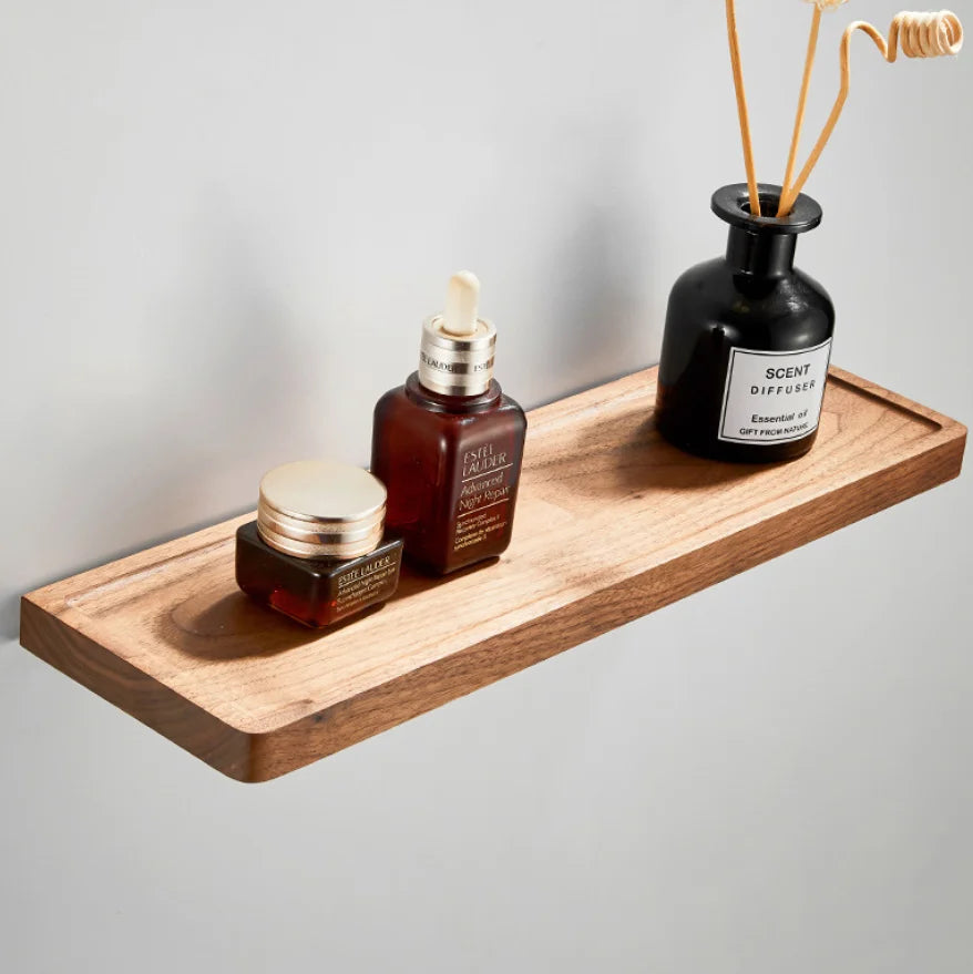Afralia™ Walnut Wall Rack Storage Shelf for Bathroom and Home Organization