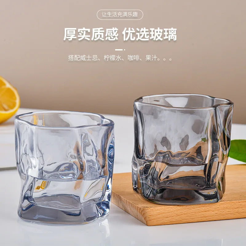 Afralia™ Iceberg Glass Cup - 250ml Clear Irregular Shape Coffee Cup