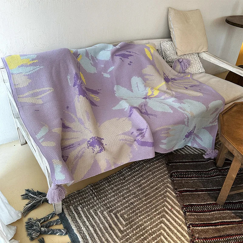Afralia™ Cozy Knit Blanket: Purple Multifunctional Sofa Cover for Living Room, Office, and Nap Time