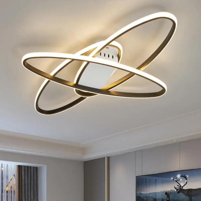 Afralia™ Black LED Chandelier Ceiling Light Remote Control Fixture for Living Room, Bedroom & Kitchen