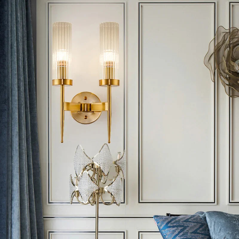 Afralia™ Nordic Golden Glass Wall Lamp Double Head Modern Style Lighting