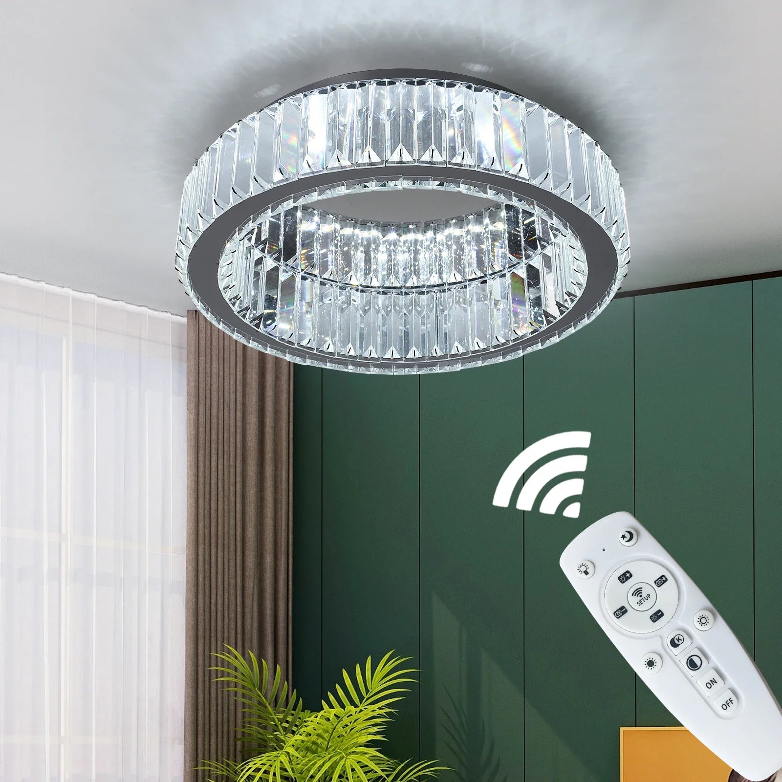 Afralia™ Big Crystal LED Circle Chandelier Ceiling Lamp, RC Dimmable for Bedroom Living Room