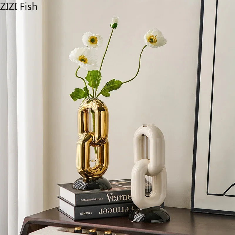 Afralia™ Chain Ceramic Vase: Elegant Floral Desk Decoration & Room Aestheticiece