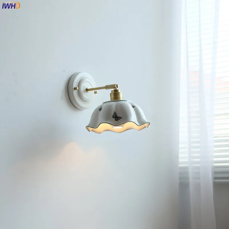 Afralia™ Butterfly Ceramic LED Wall Lamp Home Indoor Lighting Stair Mirror Light