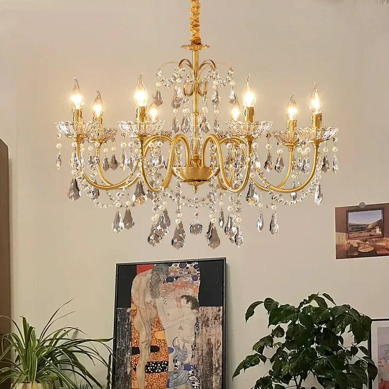 Afralia™ Full Copper Crystal Chandelier Light for Elegant Living Room, Dining Room, Bedroom