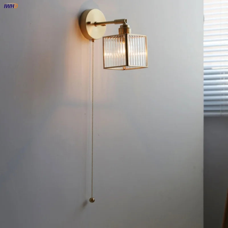 Afralia™ Glass Wall Sconce Vintage LED Rotate Pull Chain Switch Light
