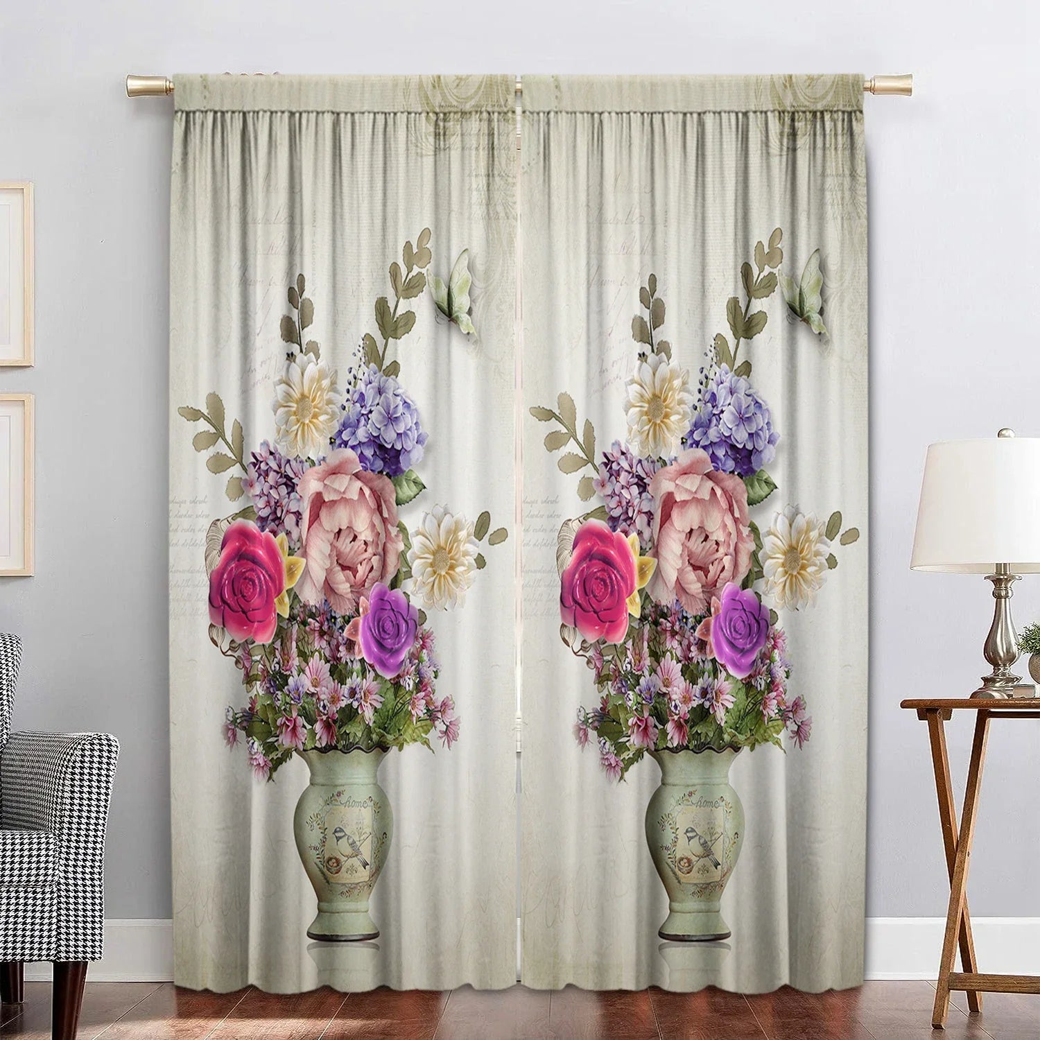 Afralia™ Flowers Curtains Set with Pole Bag for Home Decoration