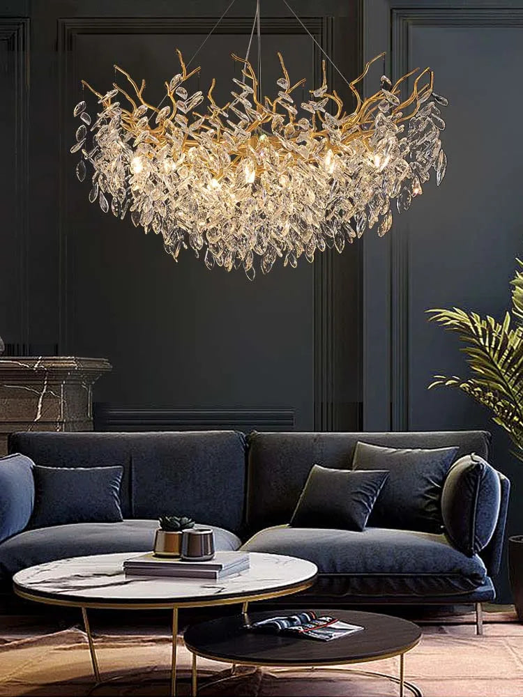 Afralia™ Gold Luxury LED Ceiling Chandelier for Living Room and Hotel Hall
