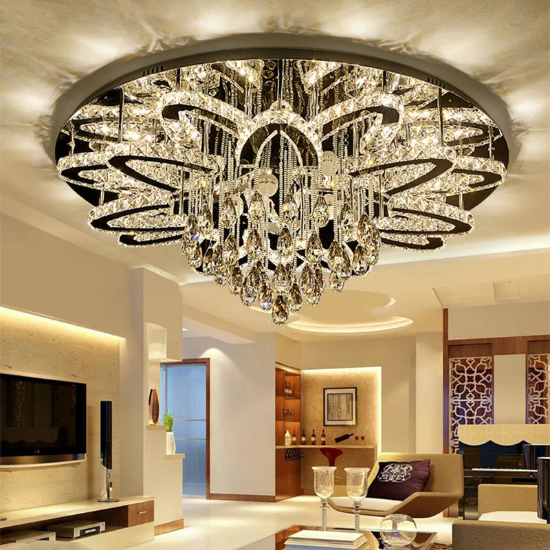 Afralia™ Dimmable LED Crystal Chandelier Chrome Ceiling Light Fixture