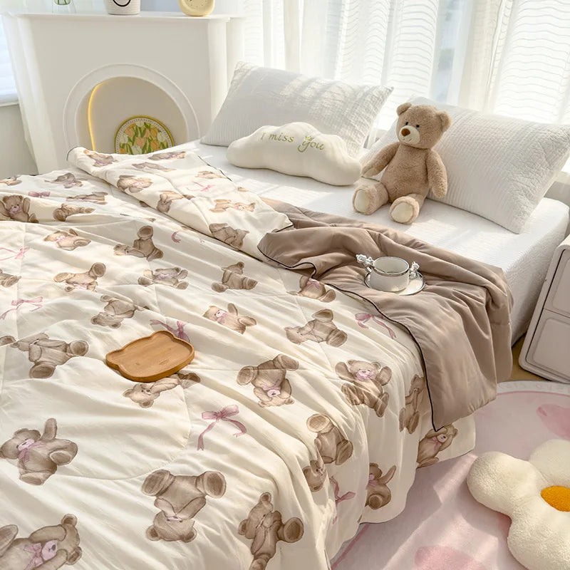 Afralia™ Double Gauze Rabbit Print Quilt: Soft, Breathable, Washable, Light Comforter