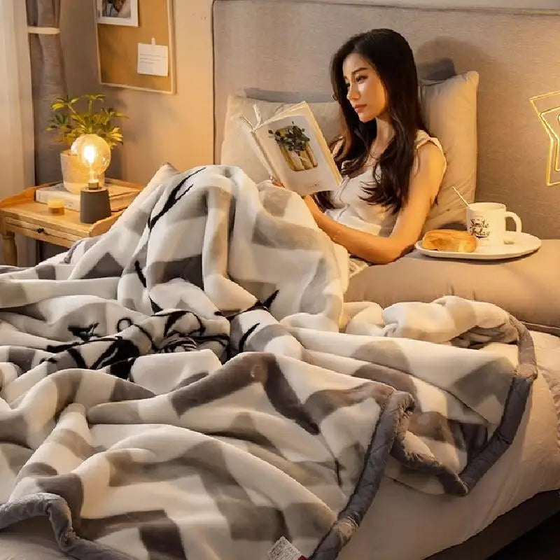 Afralia™ Winter Raschel Double Layered Flannel Blanket: Thick & Warm Bedding