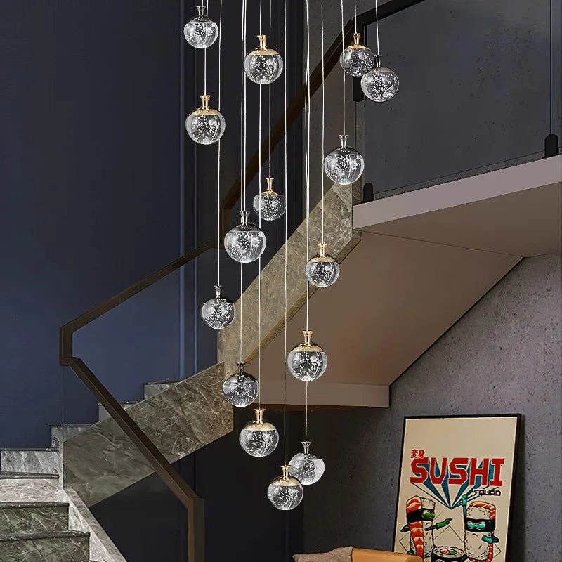 Afralia™ Crystal Chandelier Stair Pendant Lamp Living Room Pendant Lights Interior Lighting