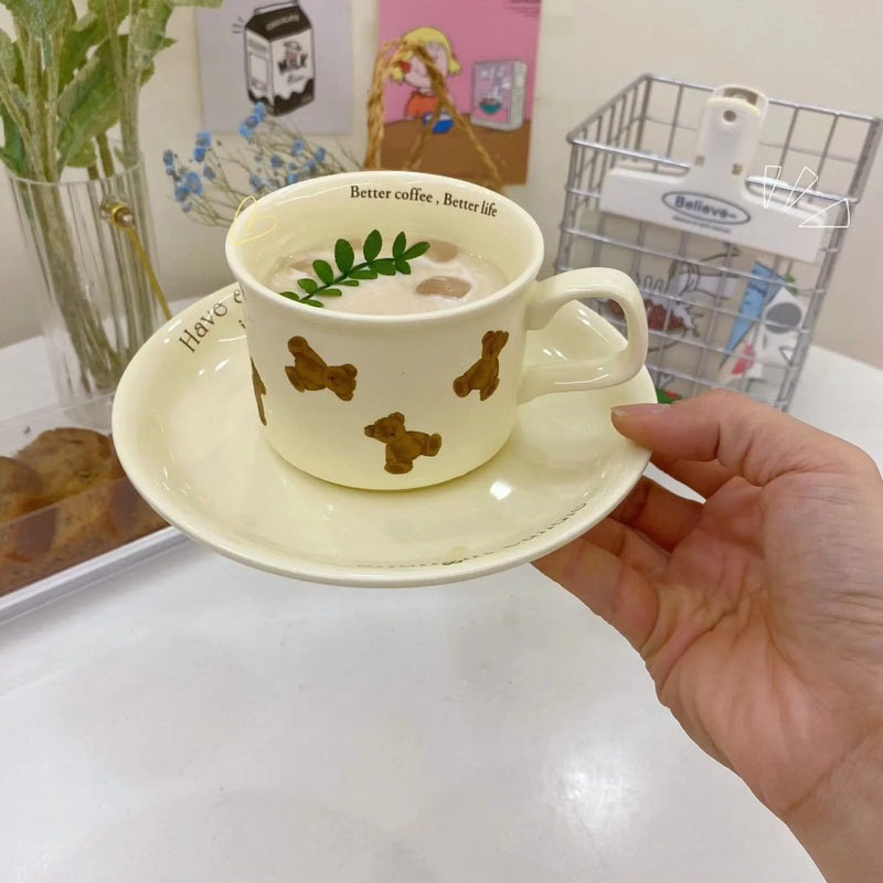 Afralia™ Cute Bear Ceramic Coffee Cup - Vintage Pottery Mug for Bear Lovers
