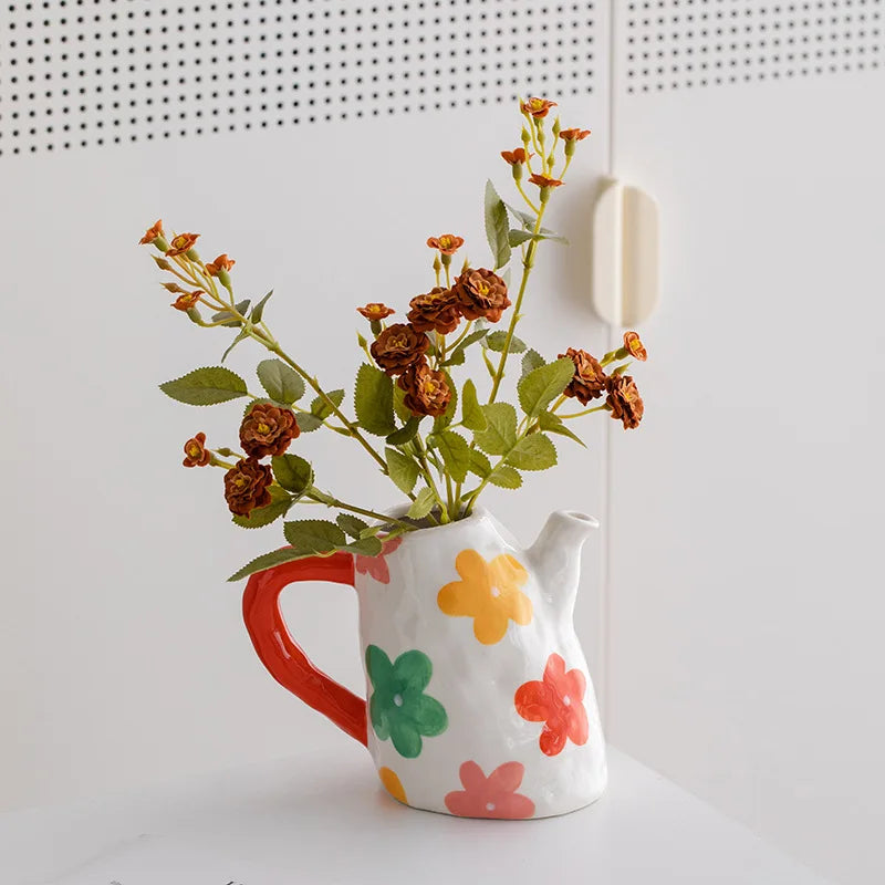 Afralia™ Ceramic Flower Vase Colorful Floral Arrangement Home Decoration Pot