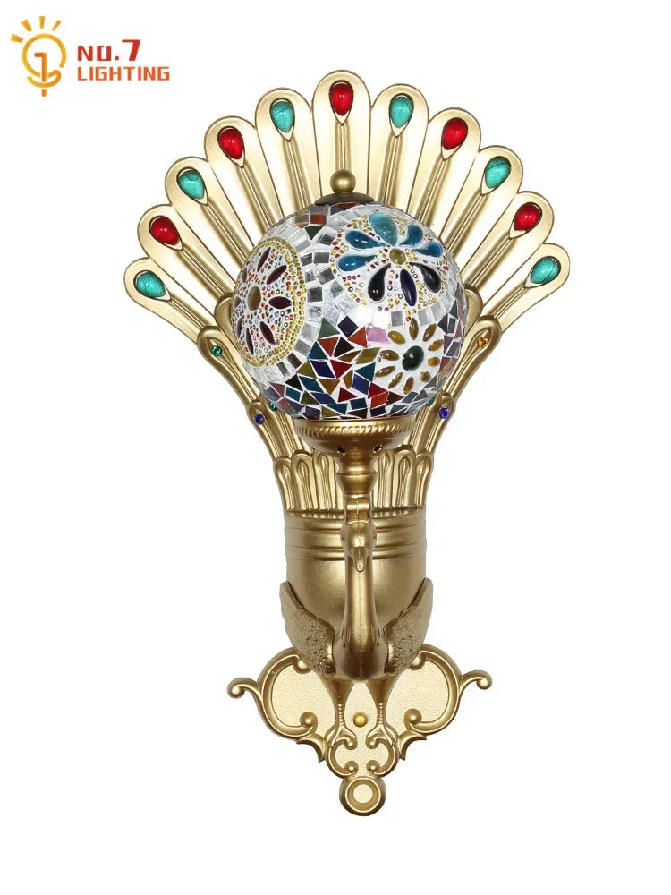 Afralia™ Peacock Tiffany Glass LED Wall Lamp for Bohemian Decor