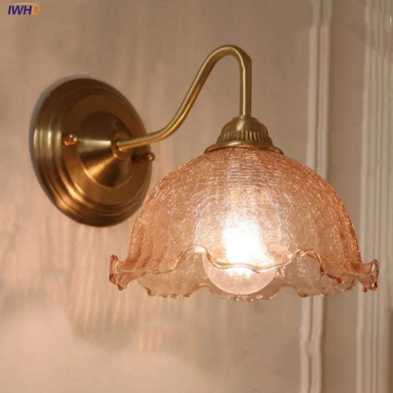 Afralia™ Amber Flower Glass LED Wall Sconce for Living Room, Cafe, Bathroom Vanity