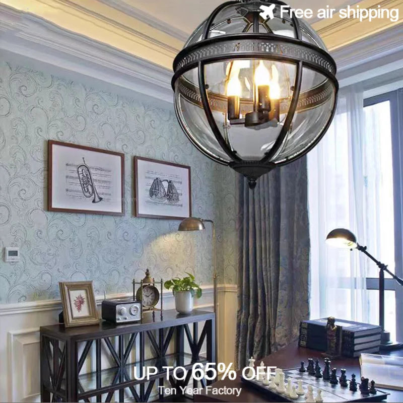 Afralia™ LED Black Bronze Globe Pendant Lamp: Retro American Style for Dining Room Luminaire