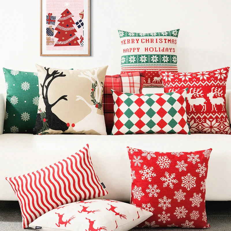 Afralia™ Christmas Cotton Linen Pillowcases - Decorative Sofa Cushion Cover in Various Sizes