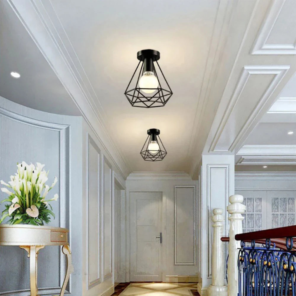 Afralia™ Industrial Black Iron Cage Ceiling Light Flush Mount