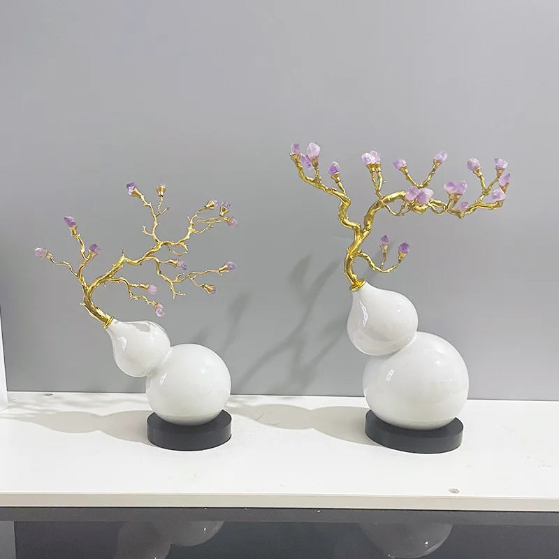 Afralia™ Gourd Crystal Sculpture Metal Plant Statues Home Decoration