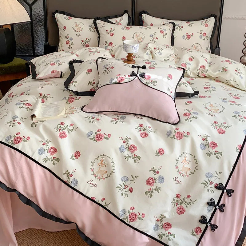 Afralia™ Printed Cotton Bedding Set, High Quality, Queen/King Size, Skin-Friendly, Double Bed Linens