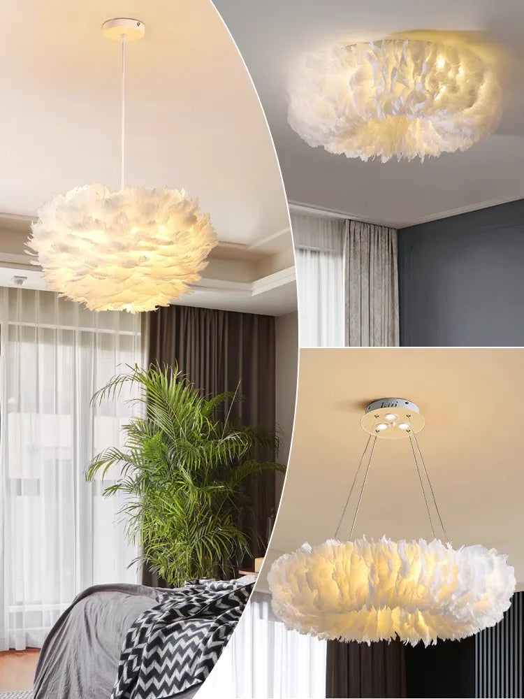 Afralia™ Modern Feather LED Ceiling Chandelier for Home Living Room Bedroom Wedding Lighting