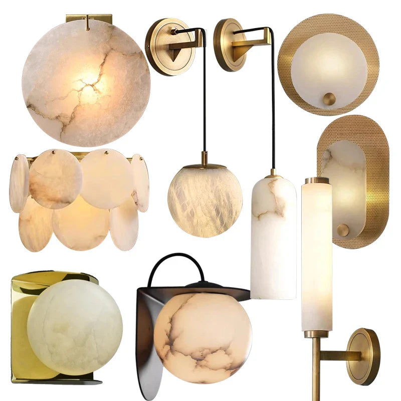 Afralia™ Marble Alabaster Wall Lamp: Elegant Luxury Décor for Home, Hotel, Aisle, Bedside