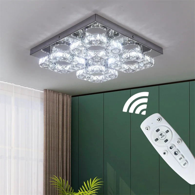 Afralia™ Crystal LED Ceiling Light: Modern Square K9 Chandeliers, Dimmable Stainless Steel Fixture.