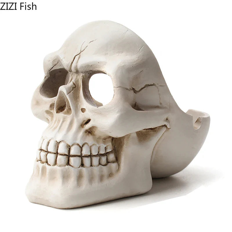Afralia™ Creative Skull Ashtray - Halloween Decor & Smoking Accessory, Portable & Windproof Resin Craft Gift