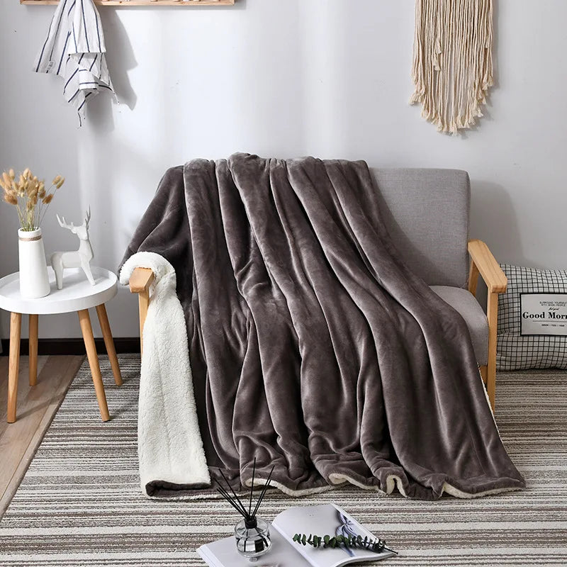 Afralia™ Flannel & Lamb Wool Blanket: Super Soft Cozy Quilt for Home Office Sofa