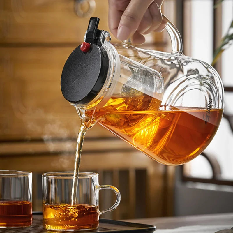 Afralia™ Glass Teapot with One-Button Filter, High-Temp Resistance, and Tea Separation Technology