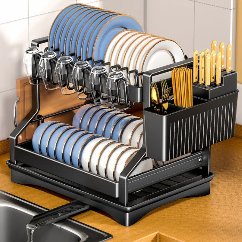 Afralia™ Kitchen Dish Drainer & Storage Rack - Countertop Organizer for Dinnerware