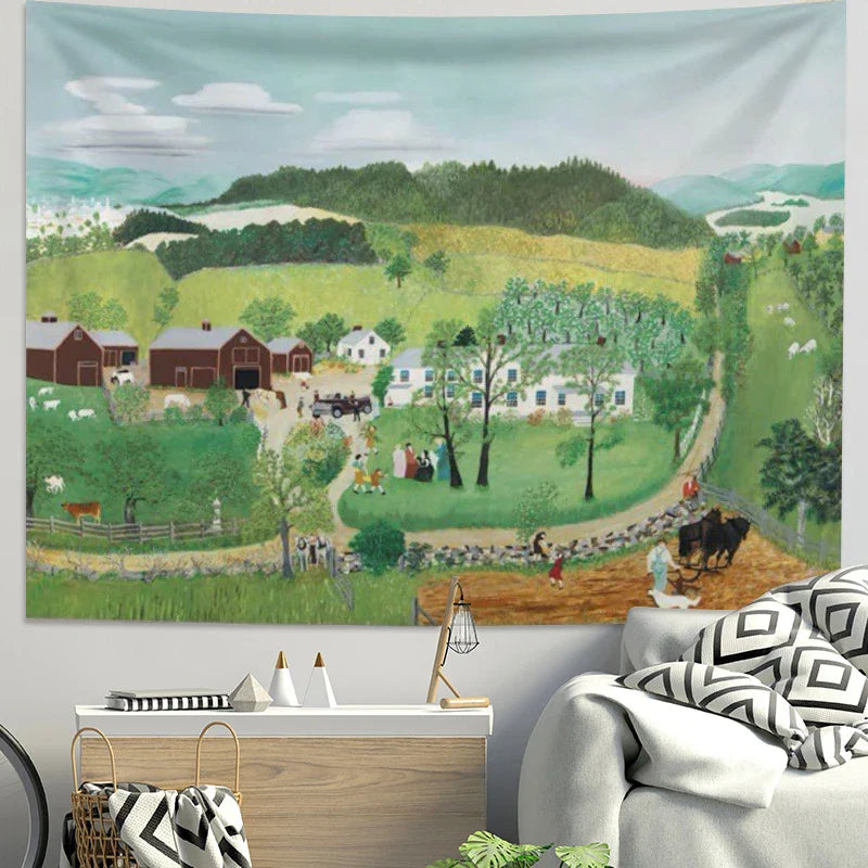Afralia™ Pastoral Tapestry: Scenic Wall Decoration for Bedroom, Dormitory & Healing Spaces
