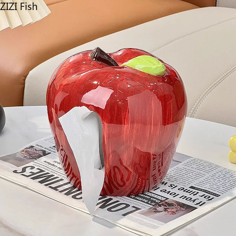 Afralia™ Apple Shape Ceramic Tissue Box - Coffee Table Desk Decoration