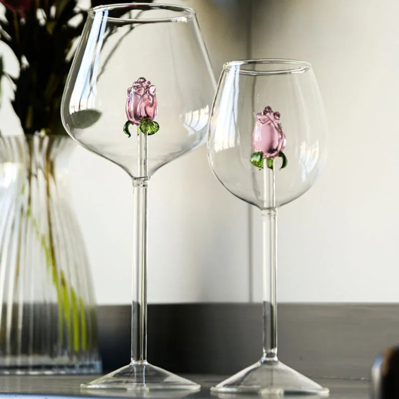 Afralia™ 3D Rose Champagne Flute Glass: Unique Custom Wine Goblet Cup with Rose Inside