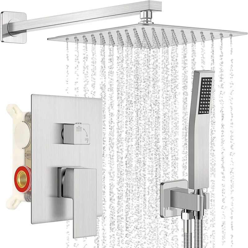 Afralia™ Brushed Nickel Rainfall Shower Faucet Set Wall Mounted Control Valve