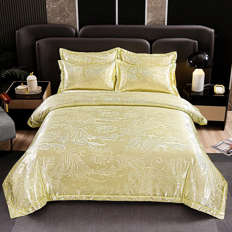 Afralia™ Satin Jacquard Bedding Set | 4Pcs Double Size Bedclothes